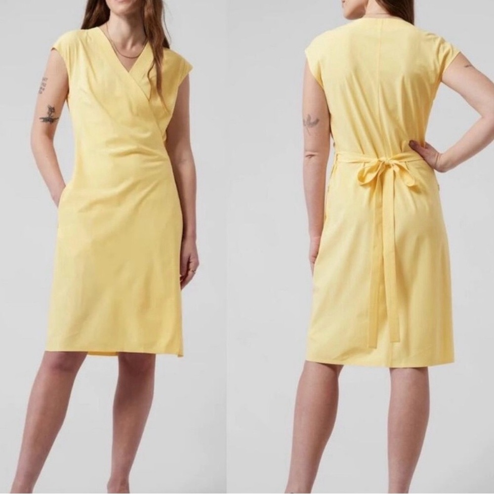 Athleta Newport Wrap Dress - Size 1X - NWT - City Stripe Lunaria Yellow